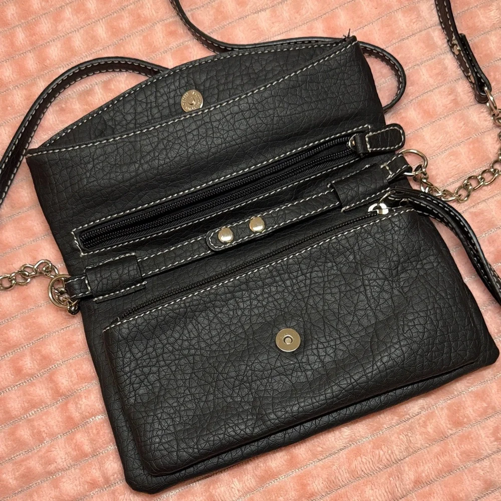 Nine West Convertible Crossbody Clutch | Black Faux Leather | OS